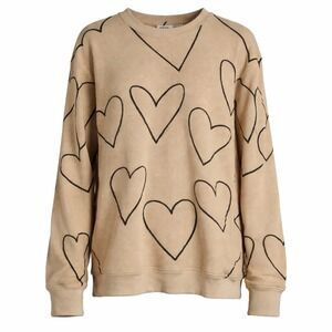 Obey Heart Print‎ Waffle Knit Long Sleeve Thermal Shirt Tan Black M